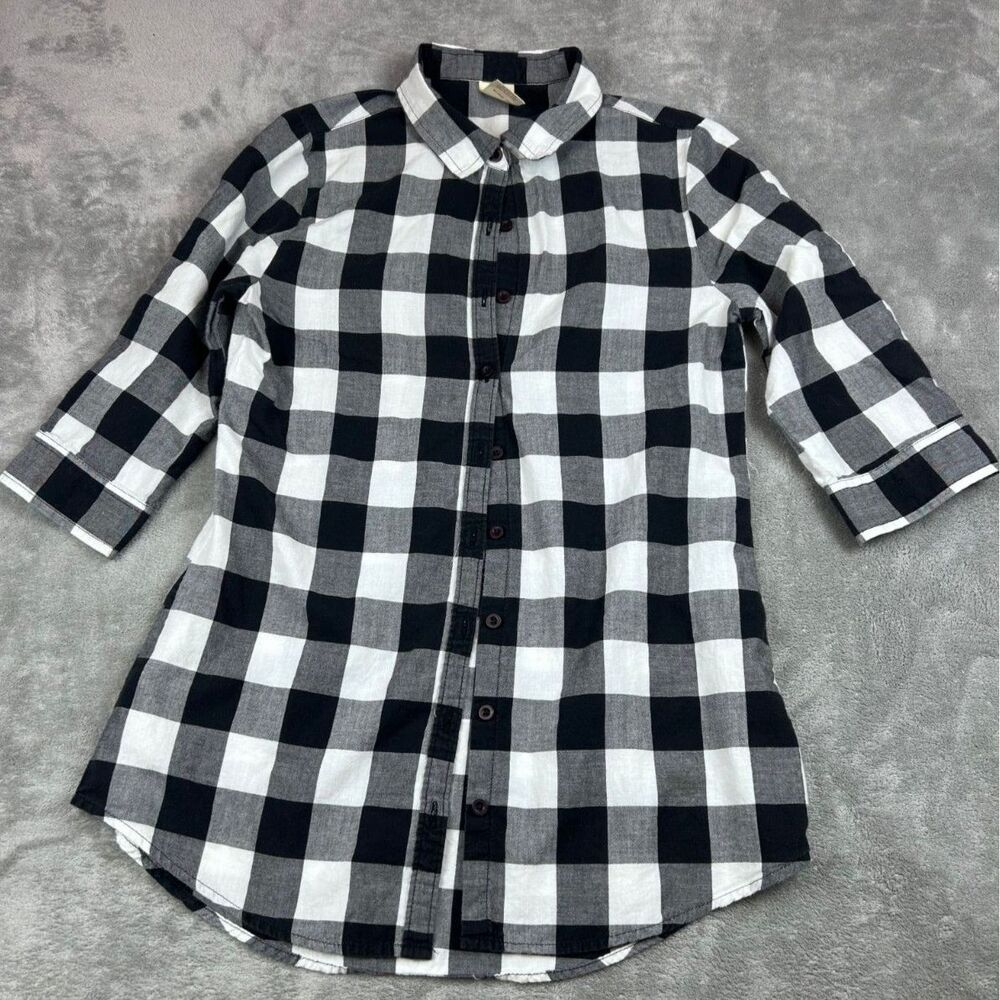Faded Glory Girls L 10-12 Black White Buffalo Plaid Button Front Shirt Dress